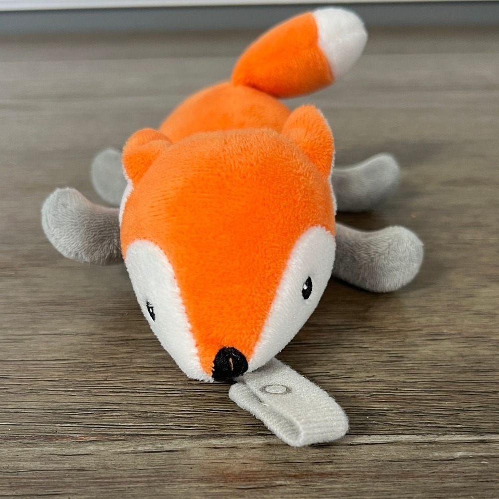 Nuby Snuggleez Fox Plush Pacifinder Pacifier Holder Orange Grey Stuffed Animal